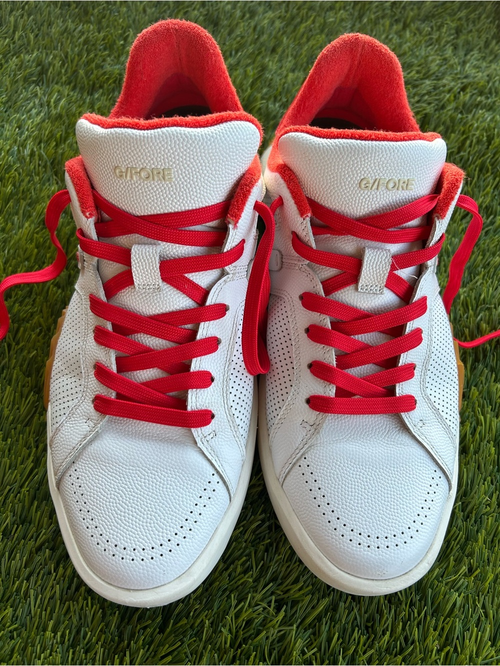 G/FORE White Leather Sneakers with and Orange Accents